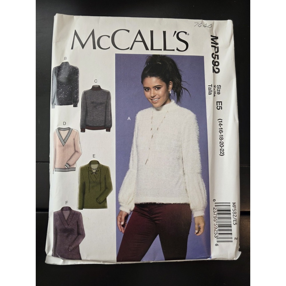 McCall's MP582 Misses‎ Knit Pullover Tops Sewing Pattern Uncut Size 14-22 (196)